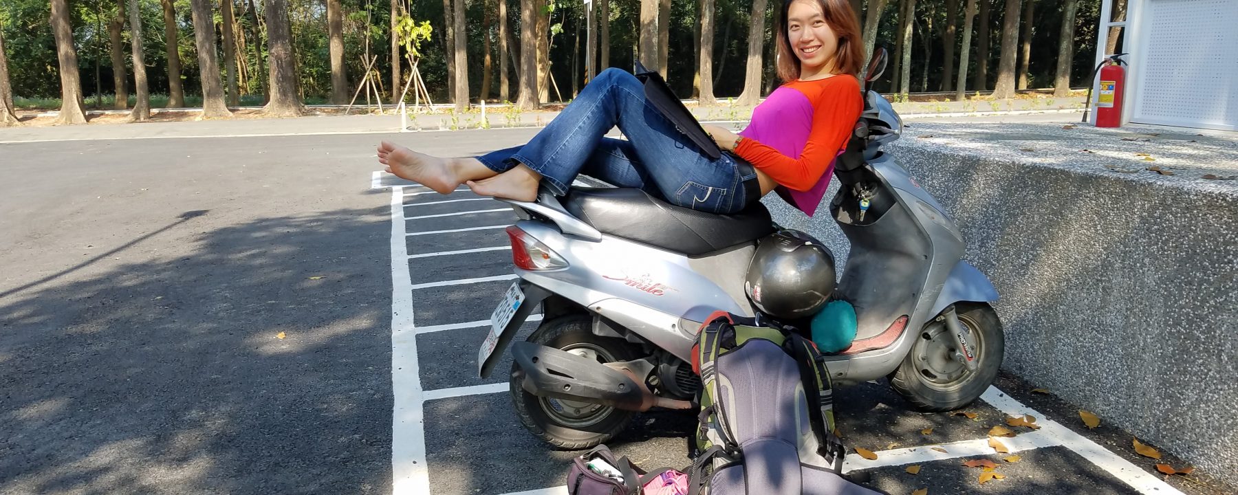 digital nomad remote worker working on a scooter